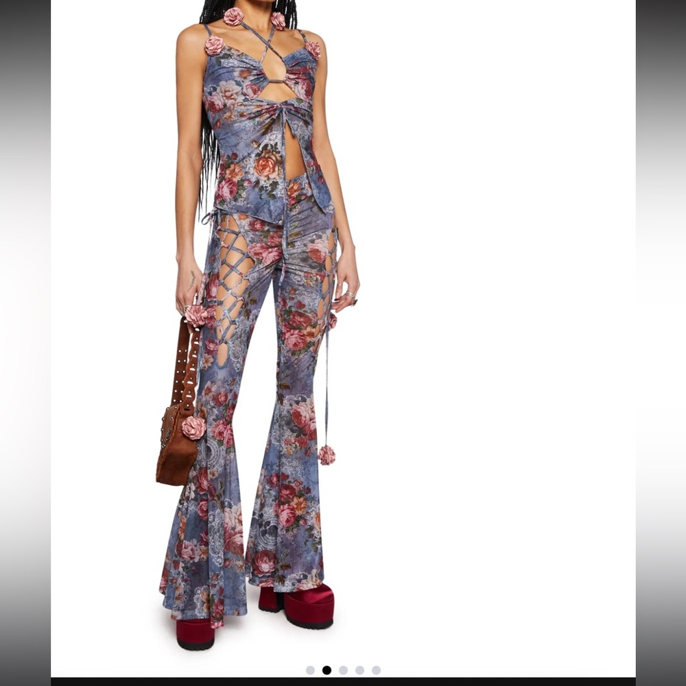 Dolls kill Floral Lace-Up pants and matching top